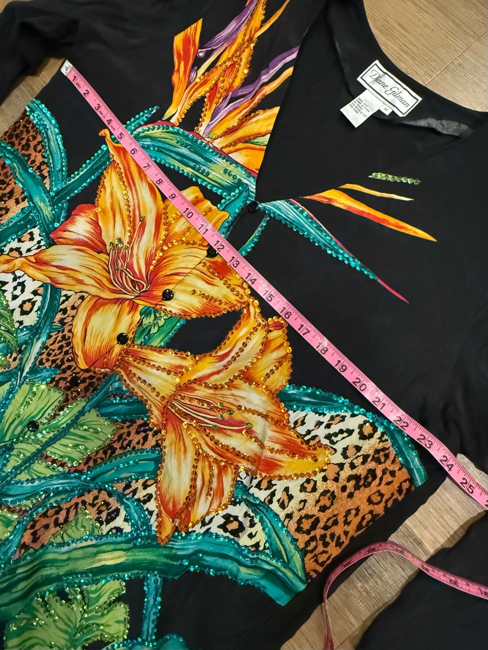 Vintage Diane Gilman Silk Sequins Tropical Blouse Birds Of Paradise Size 1X - Picture 6 of 6